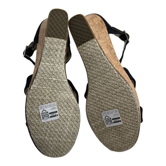 Toms Sierra Women's Canvas Open Toe Criss Cross Cork Wedge Heels Black Size 8.5 - Picture 9 of 11